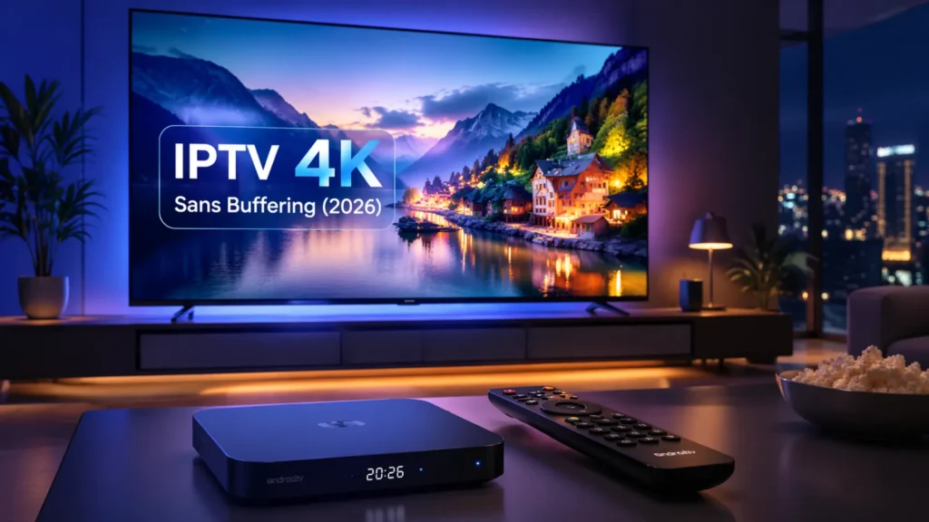 IPTV 4K sans buffering 2026 : écran TV et box Android